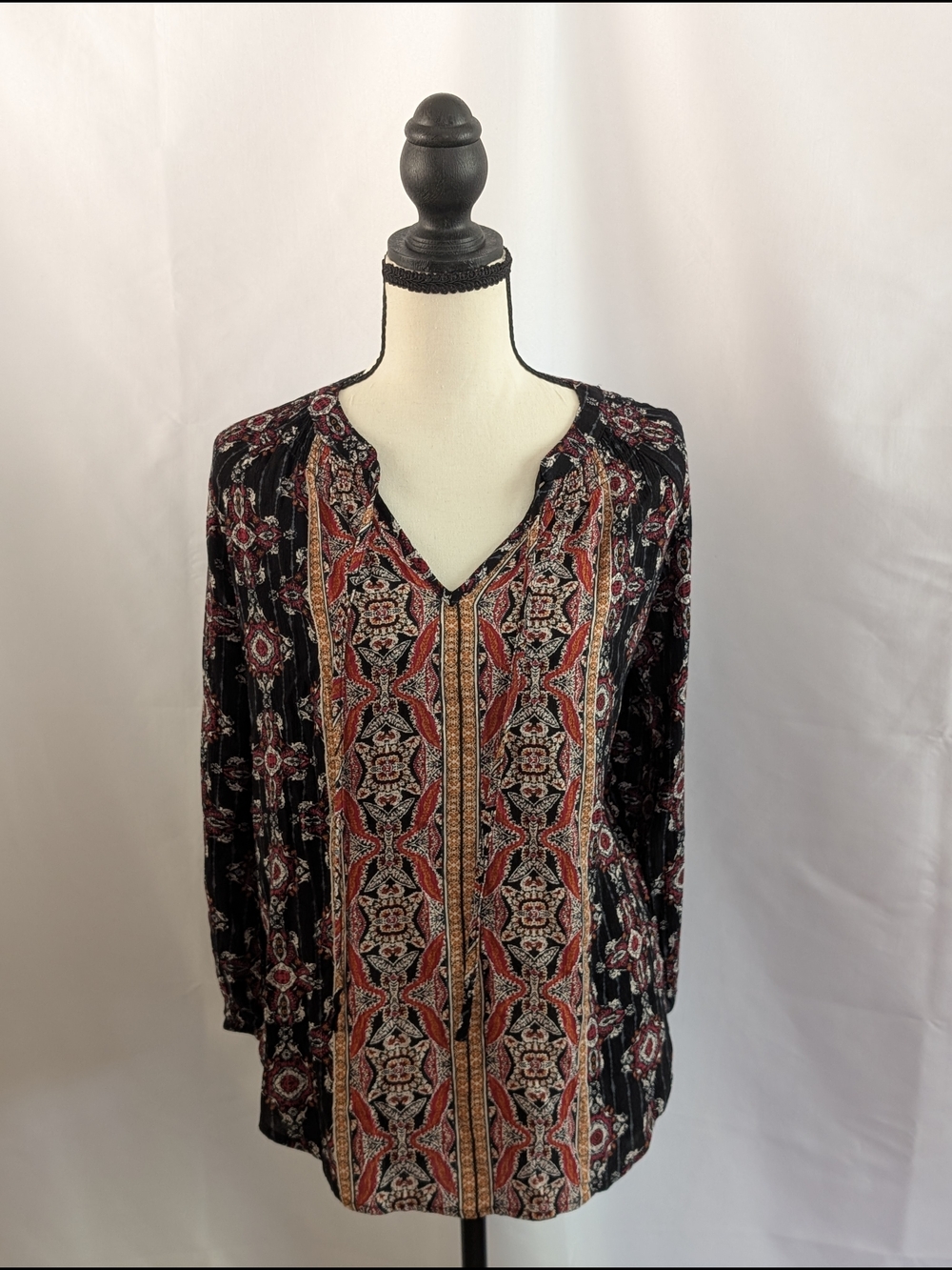 Mason & Belle Boho V-Neck Printed Tunic Peasant Top Size XS